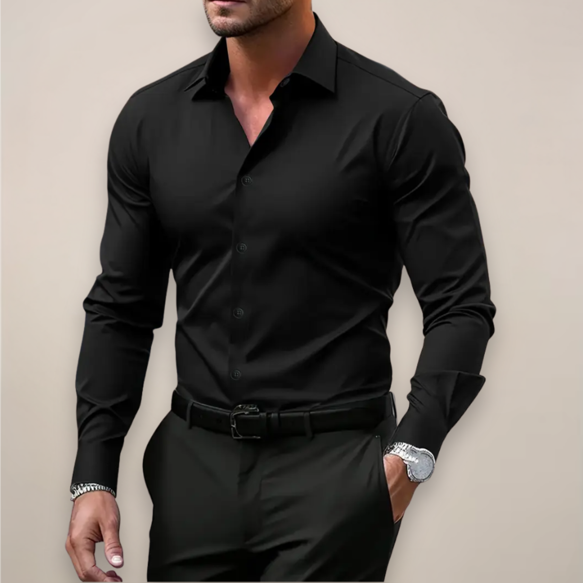 Chemise homme manches longues coupe ajustée col classique