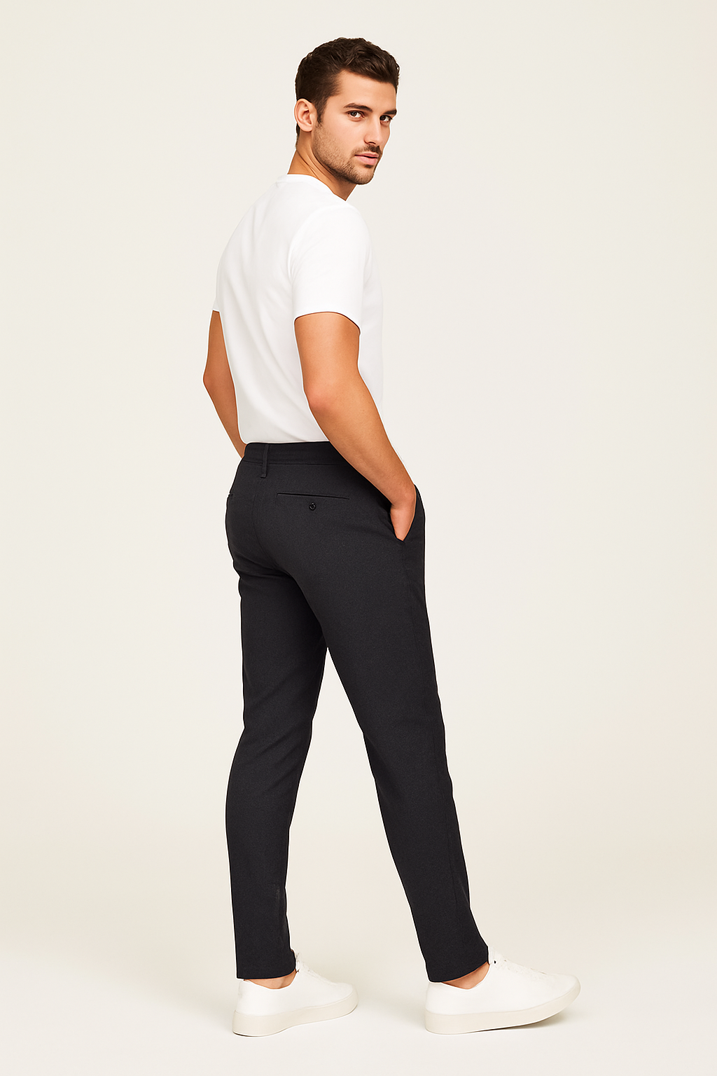 Pantalon homme coupe ajustée taille droite business ville élégant classique