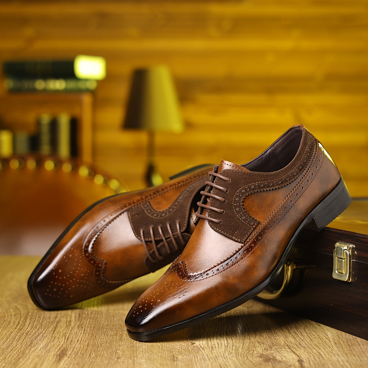 Chaussures oxford homme cuir brogué bout pointu à lacets