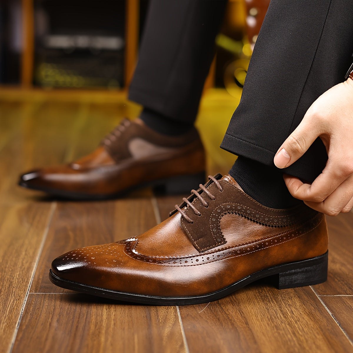 Chaussures oxford homme cuir brogué bout pointu à lacets