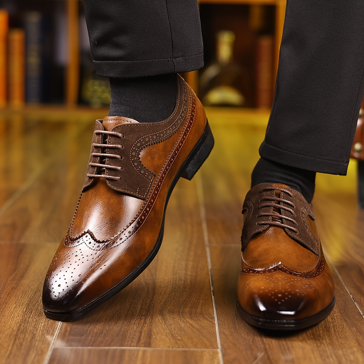 Chaussures oxford homme cuir brogué bout pointu à lacets