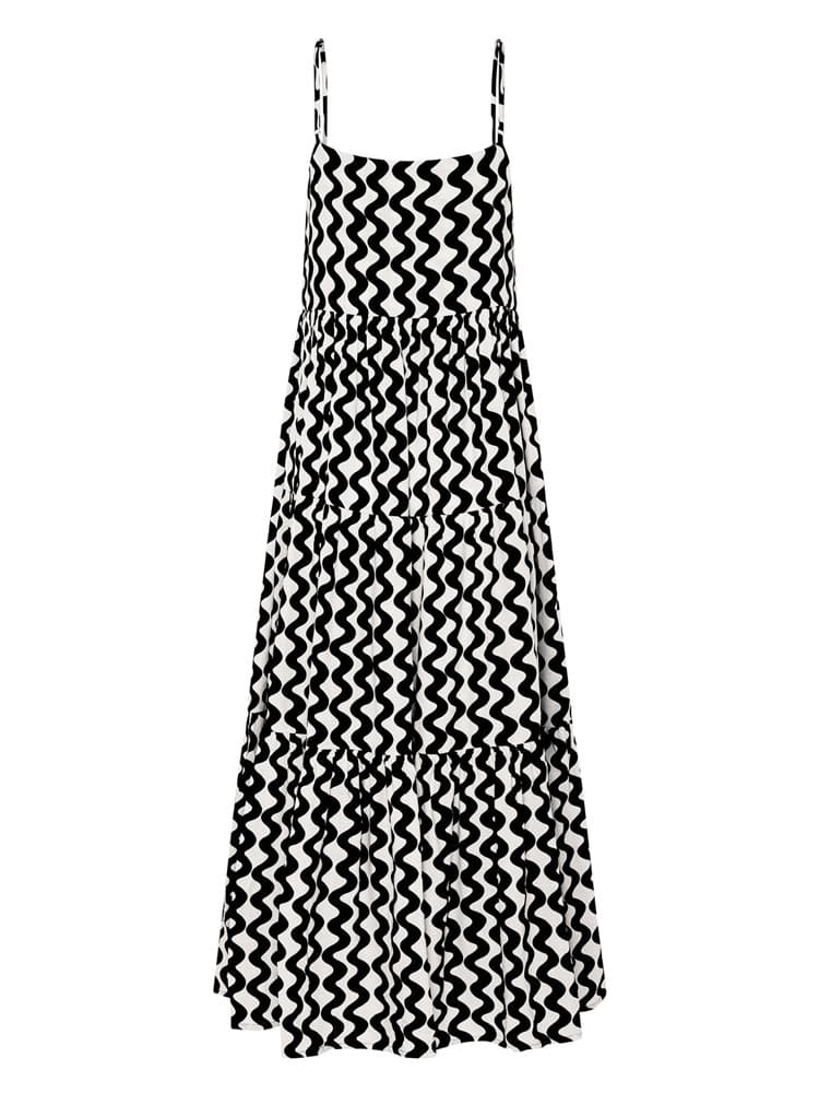 Robe longue femme à bretelles imprimé graphique style bohème été