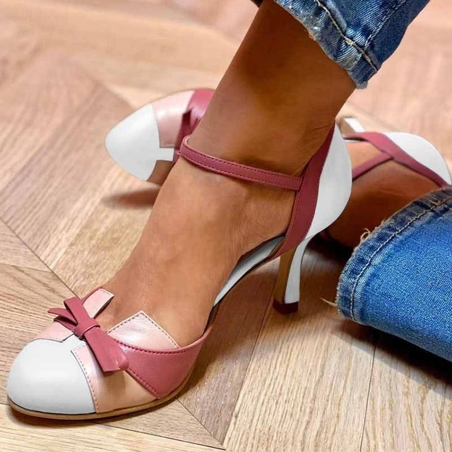 Escarpins femme bride cheville talon moyen bout rond chaussures confortables élégantes