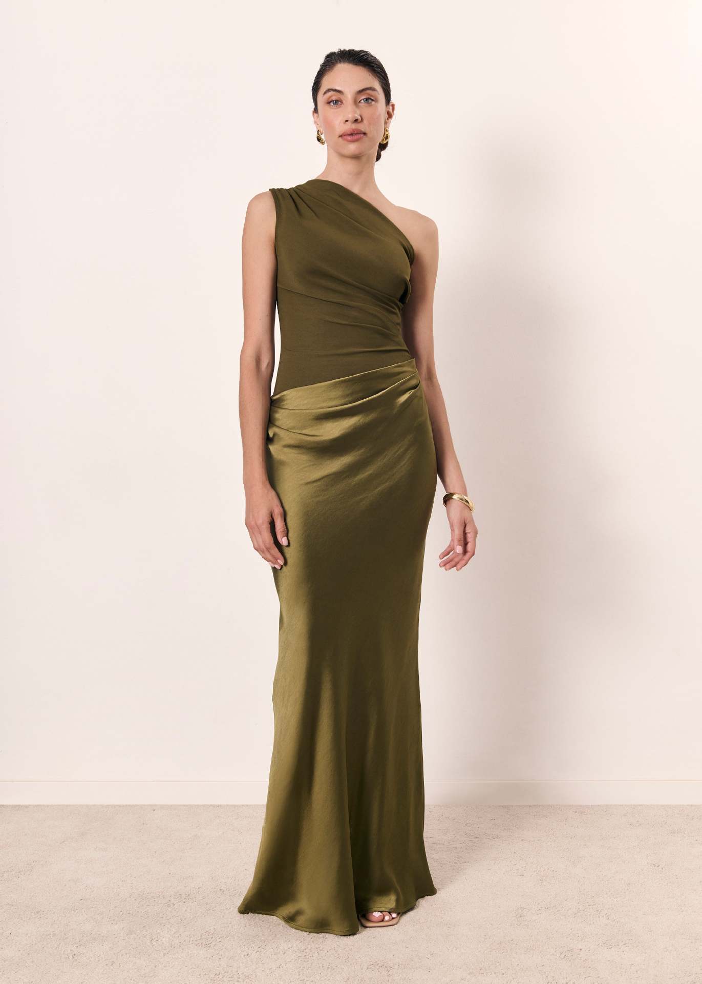 Robe longue femme une épaule asymétrique fente robe soirée