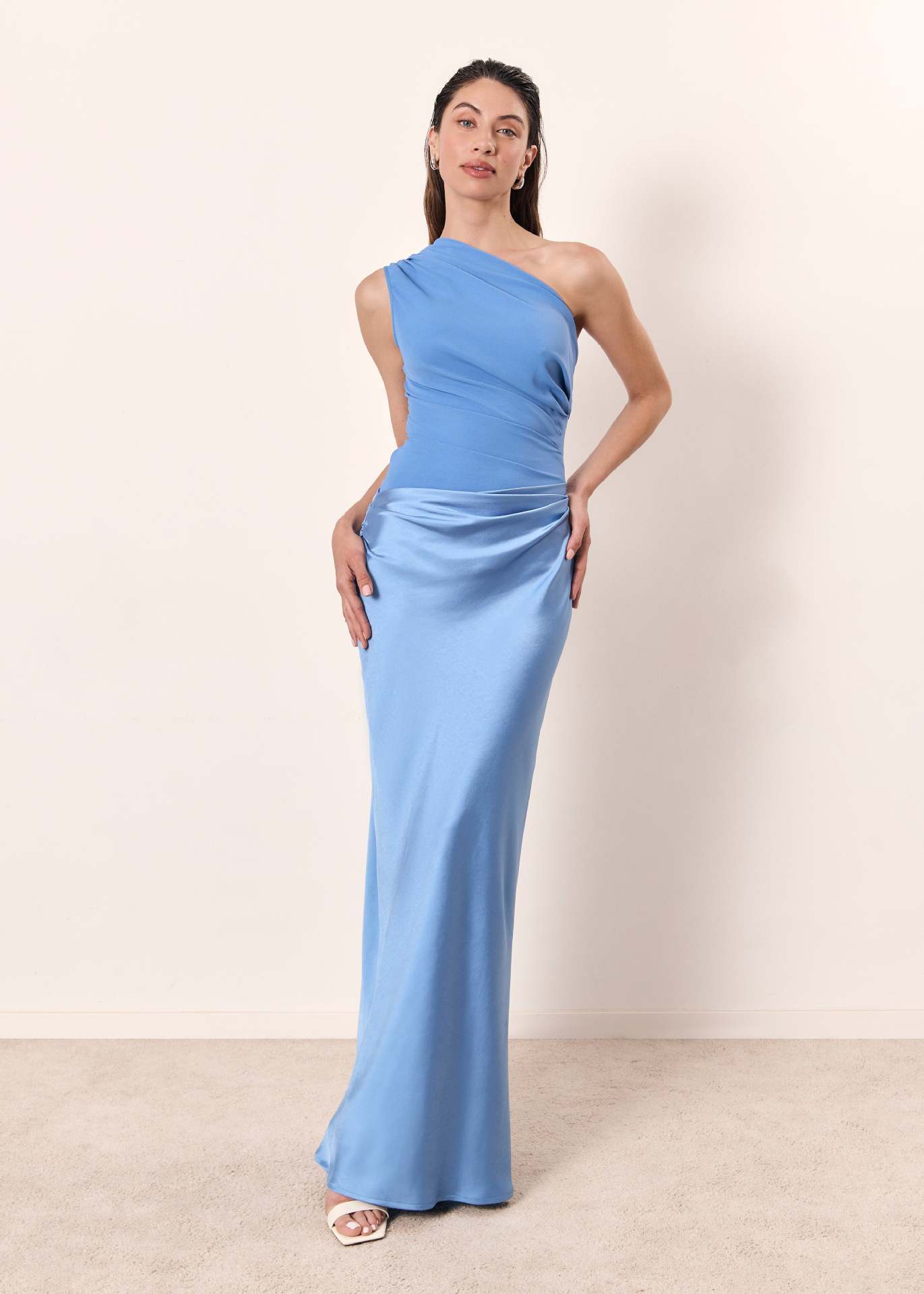 Robe longue femme une épaule asymétrique fente robe soirée