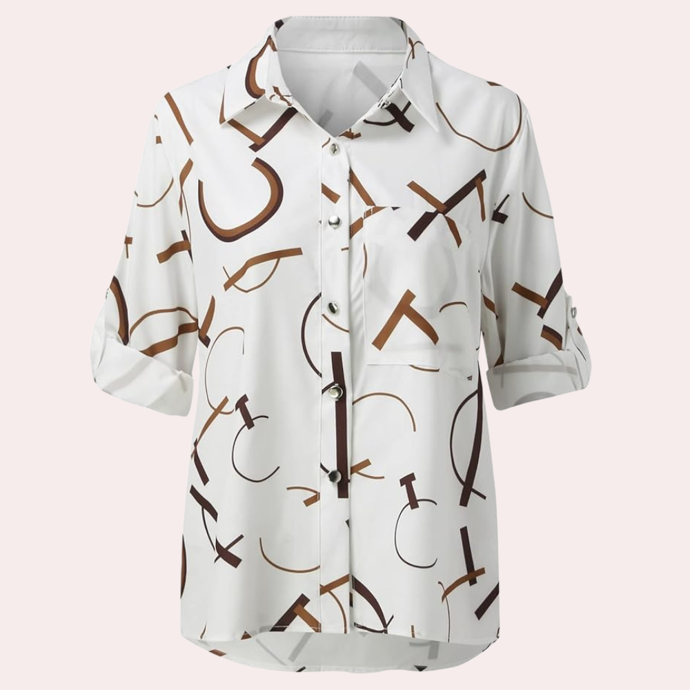 Chemisier femme imprimé manches longues boutonné col classique poche poitrine