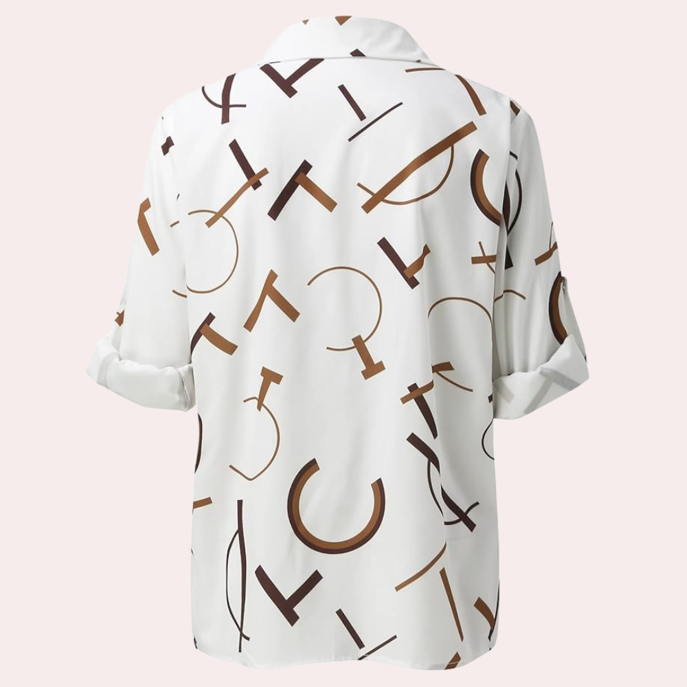 Chemisier femme imprimé manches longues boutonné col classique poche poitrine