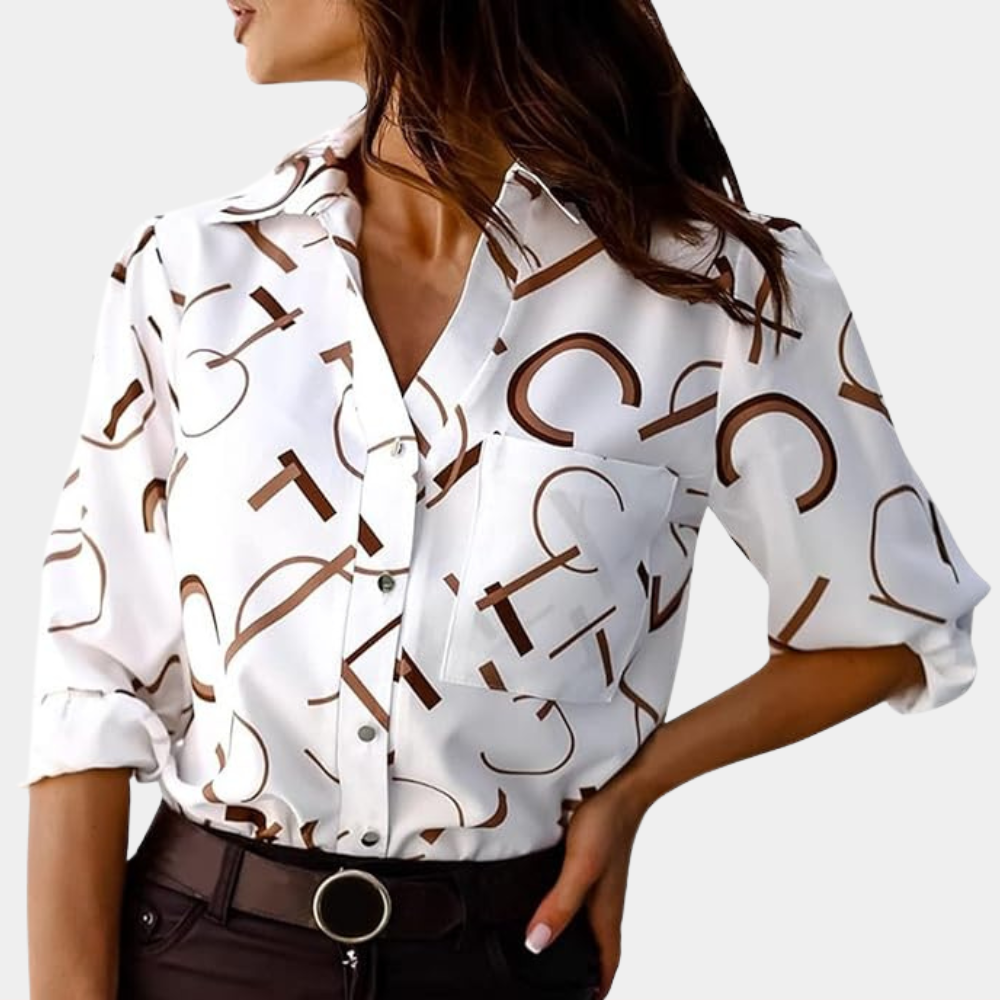 Chemisier femme imprimé manches longues boutonné col classique poche poitrine