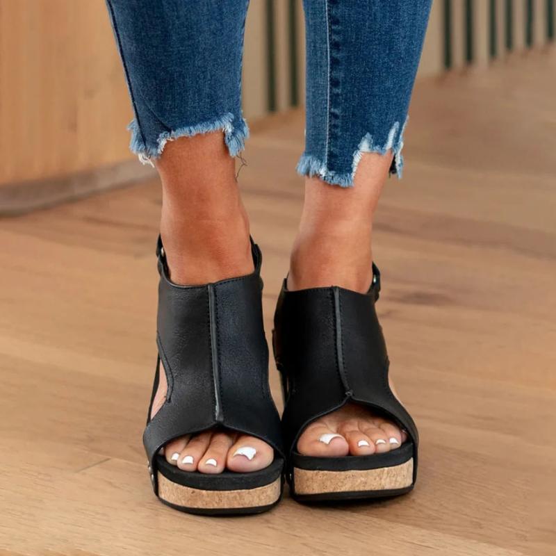 Sandales compensées femme semelle orthopédique confort brides ouvertes été