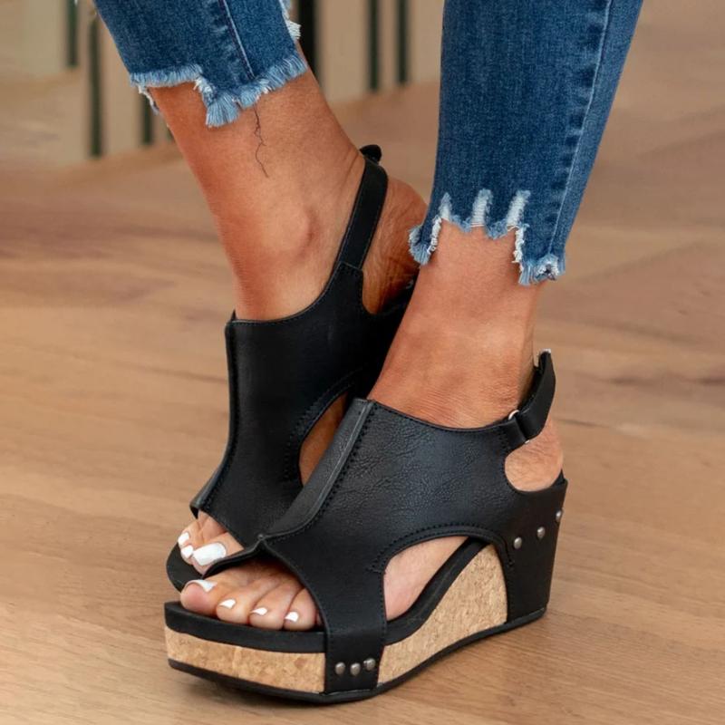 Sandales compensées femme semelle orthopédique confort brides ouvertes été