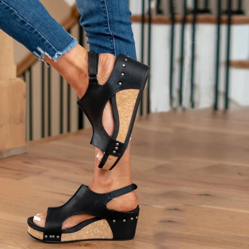 Sandales compensées femme semelle orthopédique confort brides ouvertes été