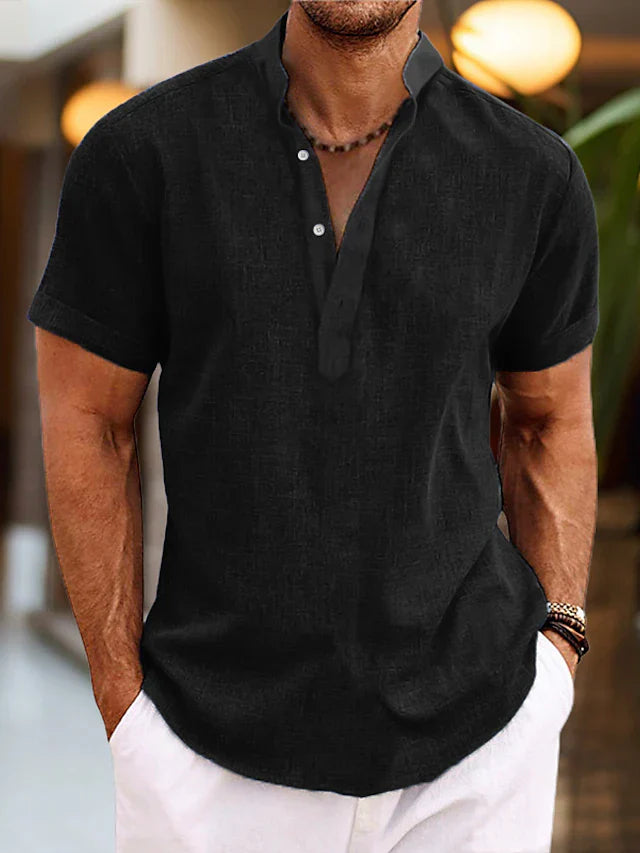 Polo homme manches courtes col tunisien coupe décontractée style été casual