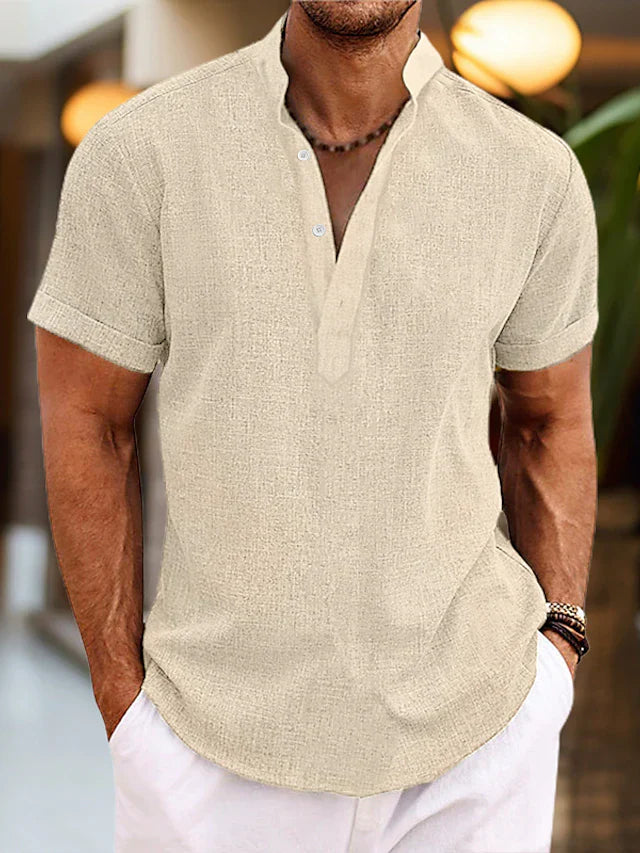 Polo homme manches courtes col tunisien coupe décontractée style été casual
