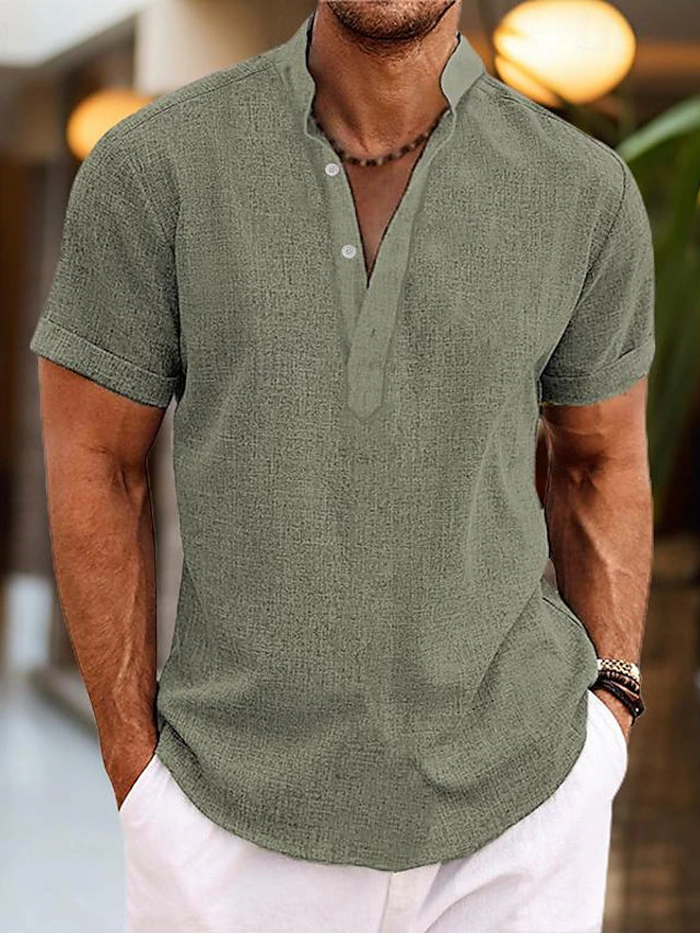 Polo homme manches courtes col tunisien coupe décontractée style été casual