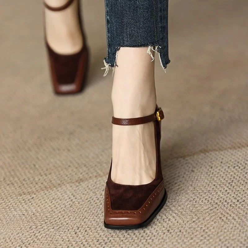 Escarpins femme Mary Jane à talon bloc bride cheville bout rond chaussures élégantes
