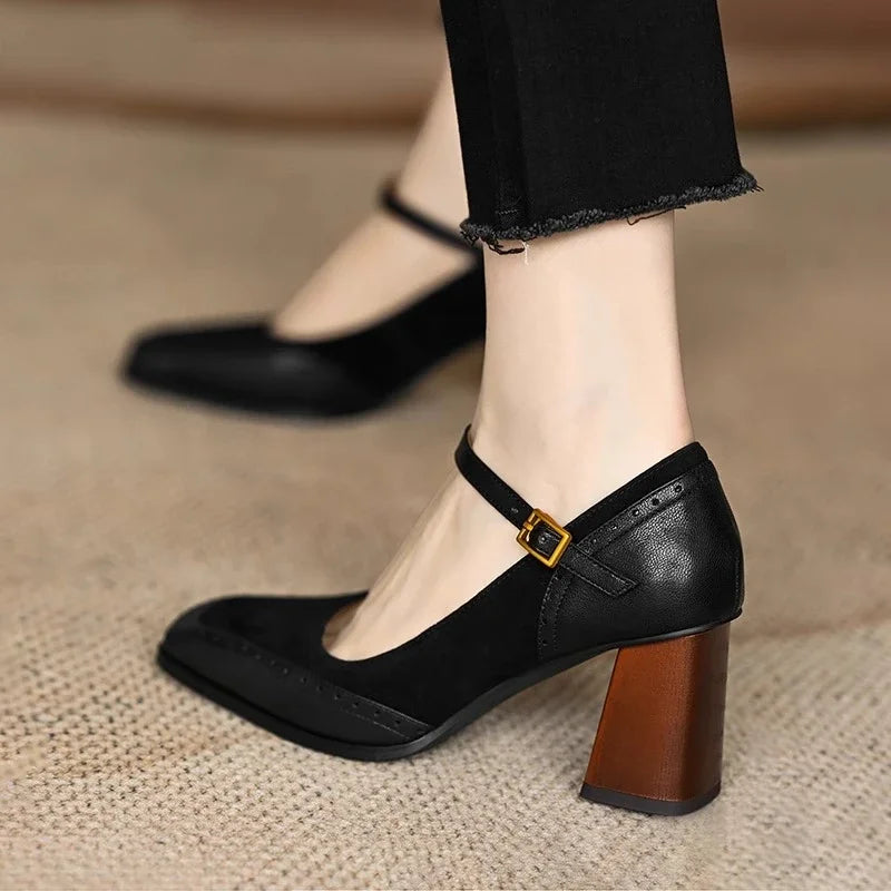 Escarpins femme Mary Jane à talon bloc bride cheville bout rond chaussures élégantes