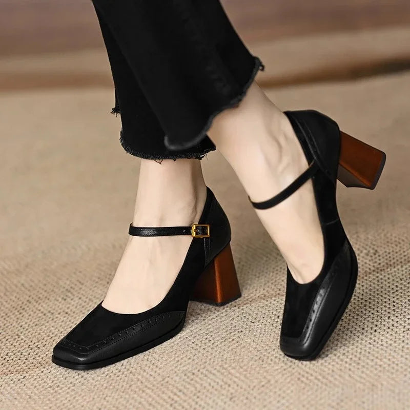 Escarpins femme Mary Jane à talon bloc bride cheville bout rond chaussures élégantes