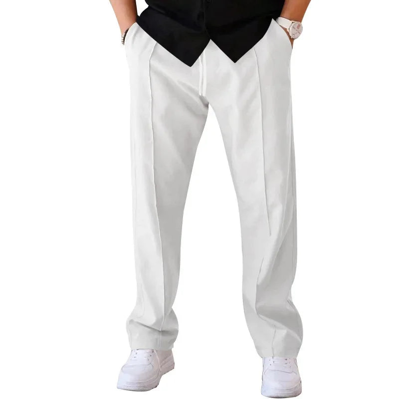 Pantalon homme coupe ample style costume avec cordon de serrage et plis marqués