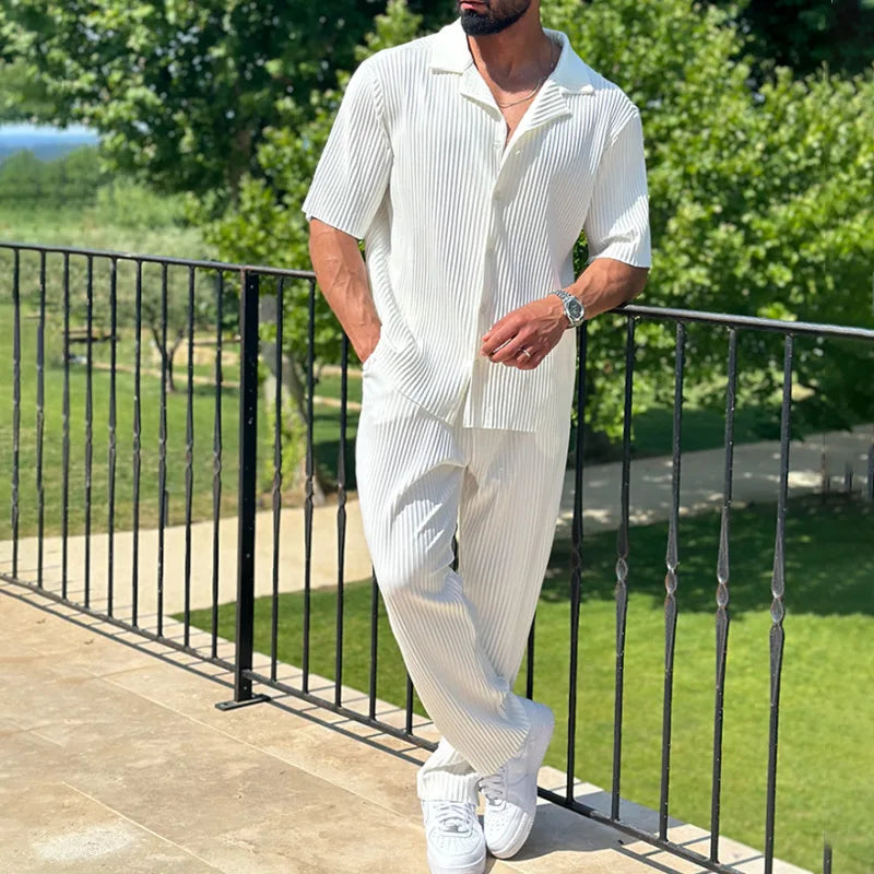 Ensemble homme 2 pièces chemise pantalon manches courtes été