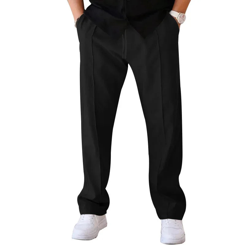 Pantalon homme coupe ample style costume avec cordon de serrage et plis marqués