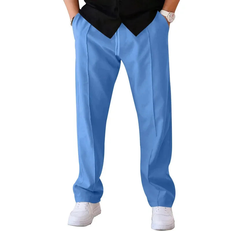 Pantalon homme coupe ample style costume avec cordon de serrage et plis marqués