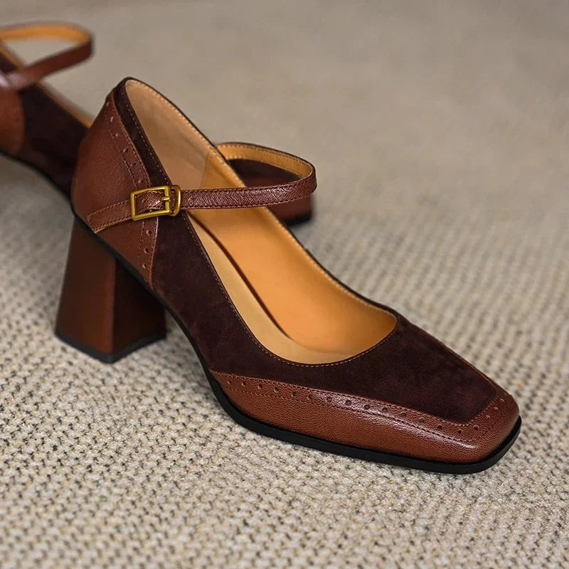 Escarpins femme Mary Jane à talon bloc bride cheville bout rond chaussures élégantes