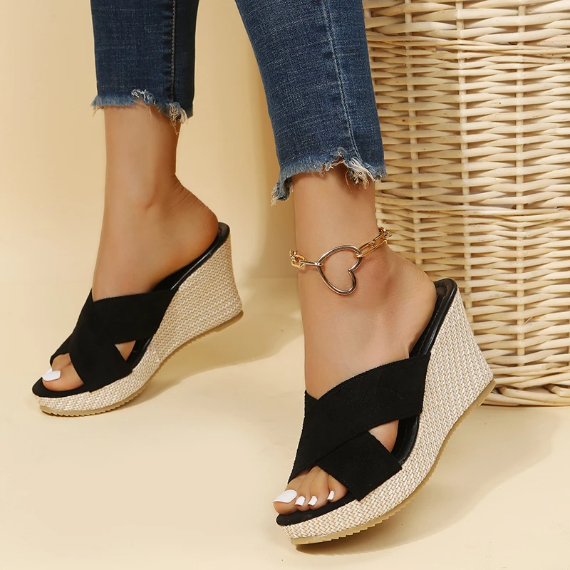 Sandales compensées femme mule bride croisée plateforme confort été