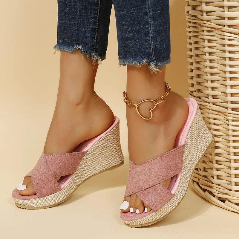 Sandales compensées femme mule bride croisée plateforme confort été