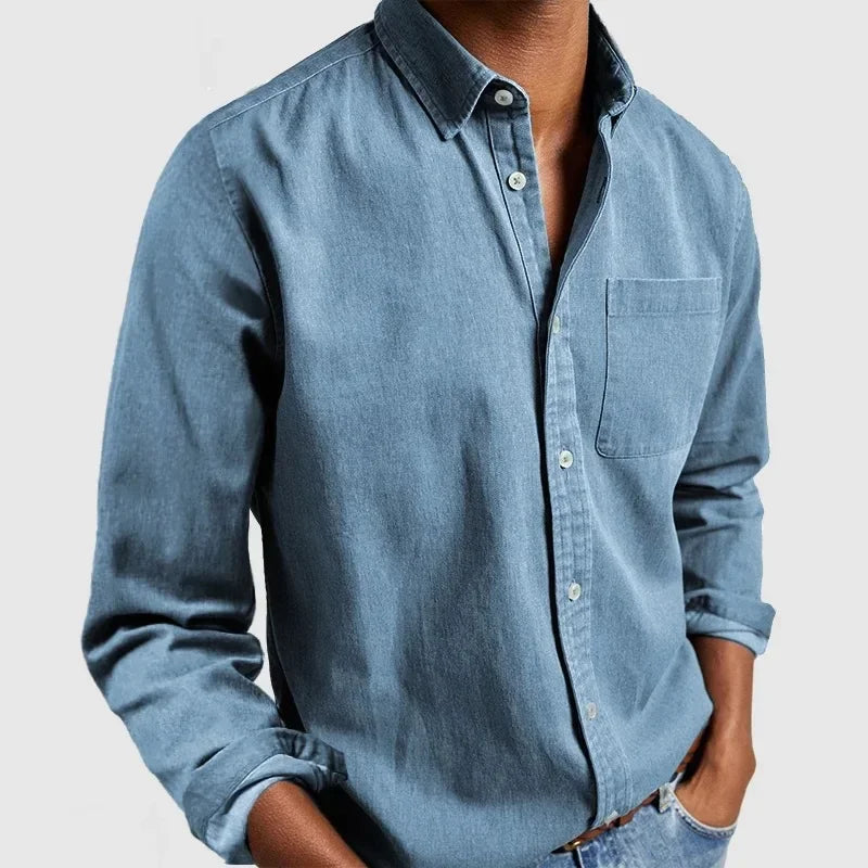 Chemise homme manches longues avec poche poitrine coupe droite boutonnée