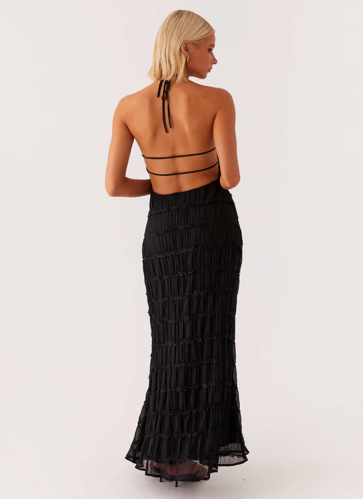 Robe invitée mariage longue dos nu col halter élégante femme