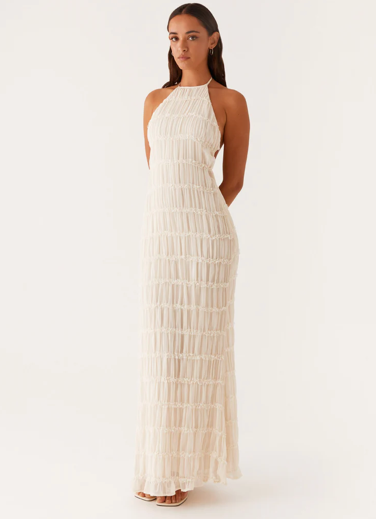 Robe invitée mariage longue dos nu col halter élégante femme