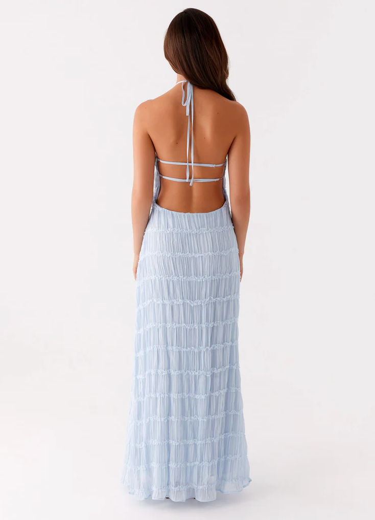 Robe invitée mariage longue dos nu col halter élégante femme