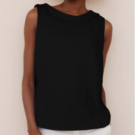 Top femme sans manches col rond drapé blouse fluide coupe droite été