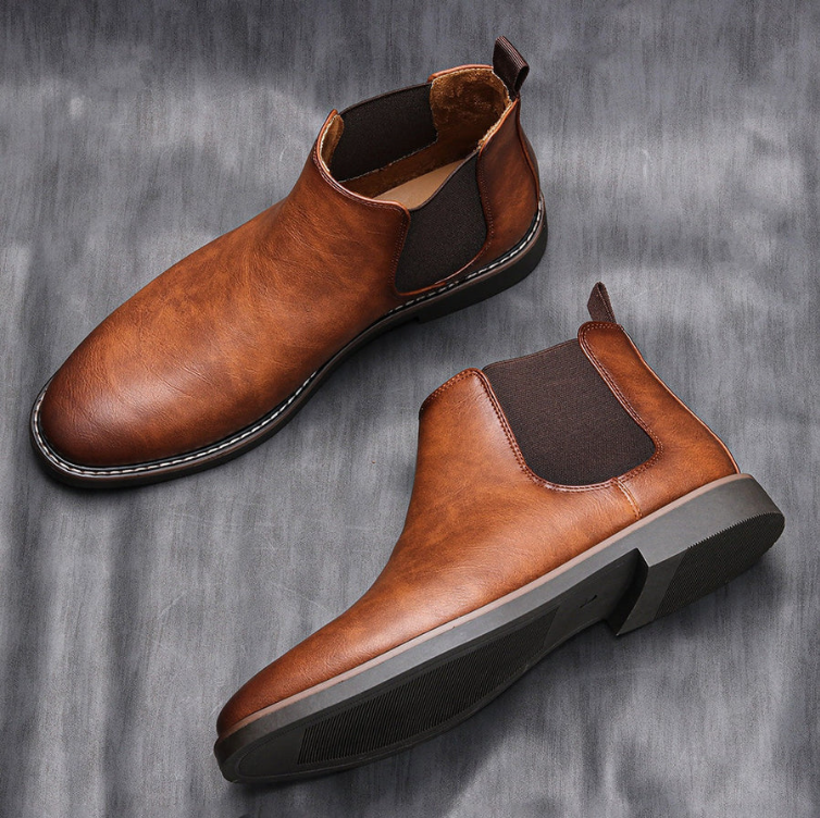Chelsea boots homme cuir à enfiler bout rond