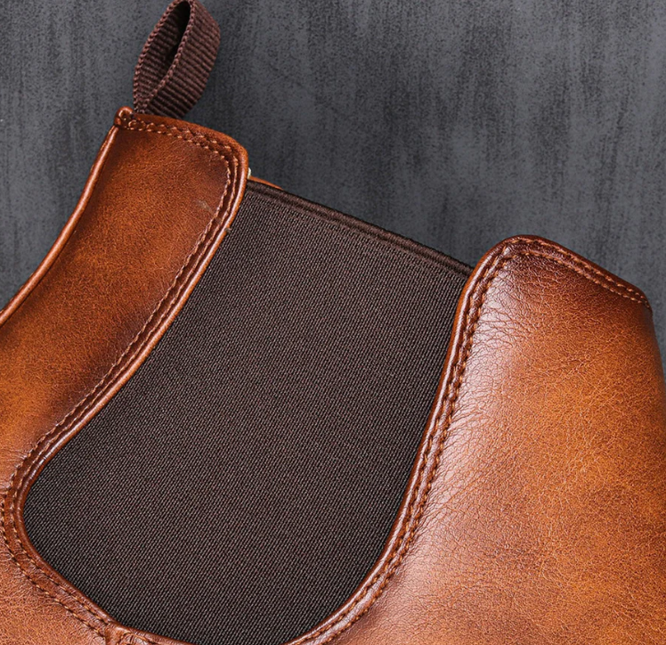Chelsea boots homme cuir à enfiler bout rond