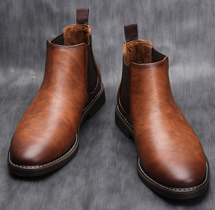 Chelsea boots homme cuir à enfiler bout rond