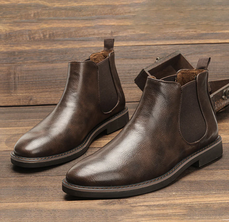 Chelsea boots homme cuir à enfiler bout rond