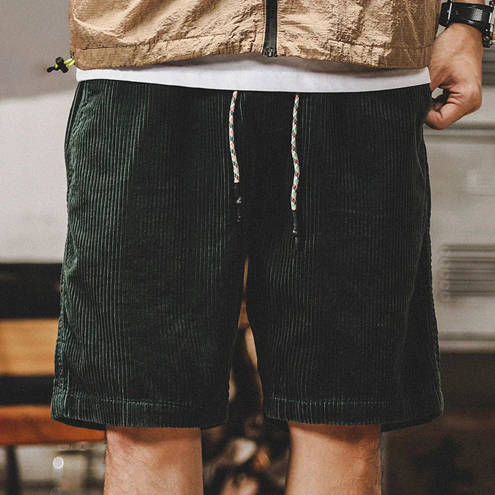 Short homme en velours côtelé taille élastique cordon de serrage coupe ample