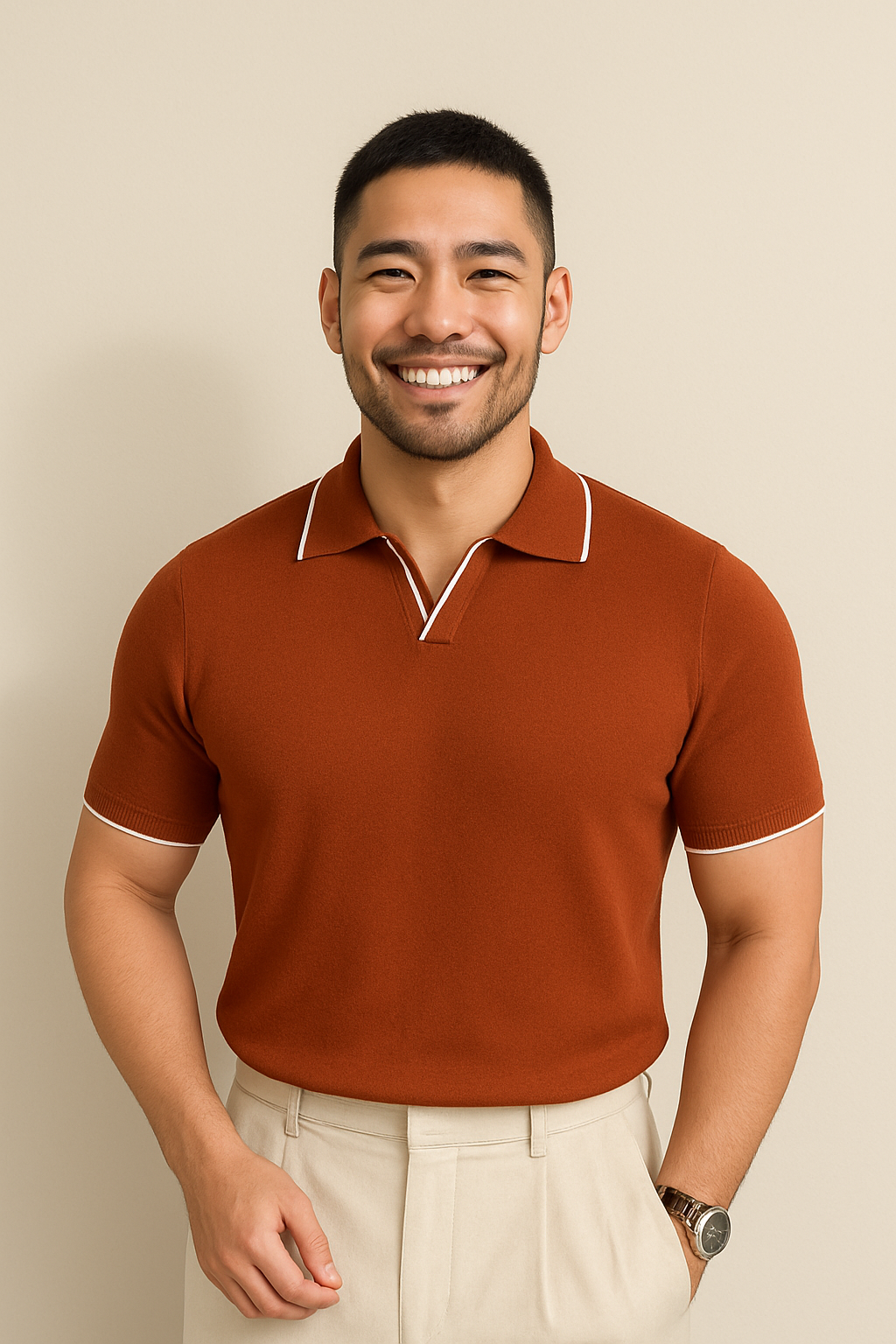 Polo homme manches courtes coupe ajustée col contrasté élégant