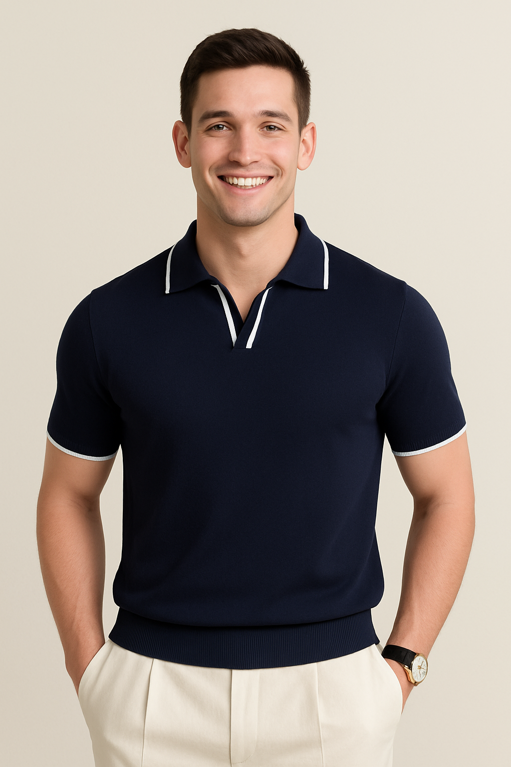Polo homme manches courtes coupe ajustée col contrasté élégant
