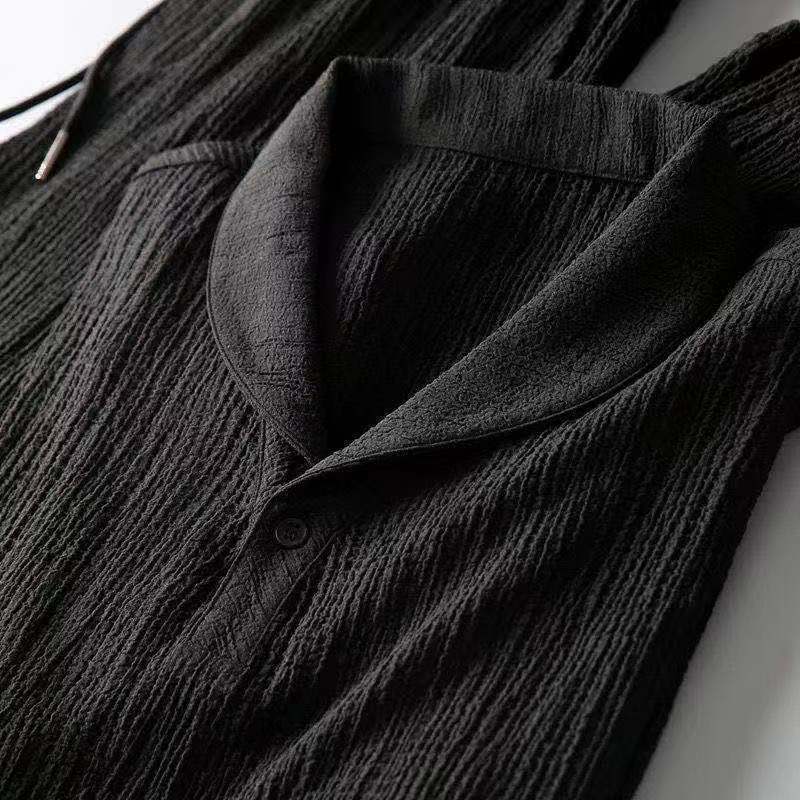 Ensemble homme 2 pièces col châle manches courtes pantalon élastique été