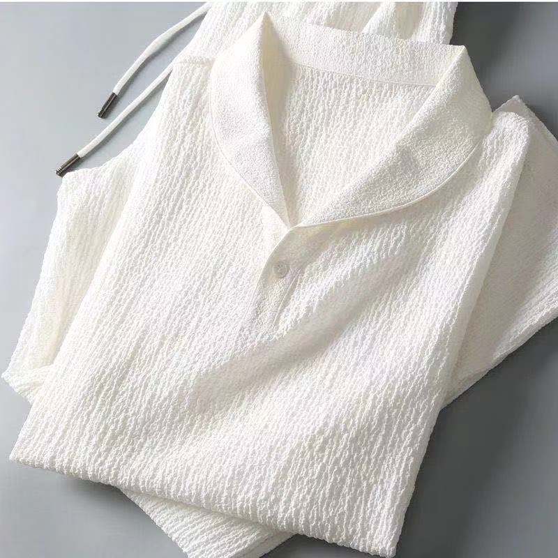 Ensemble homme 2 pièces col châle manches courtes pantalon élastique été