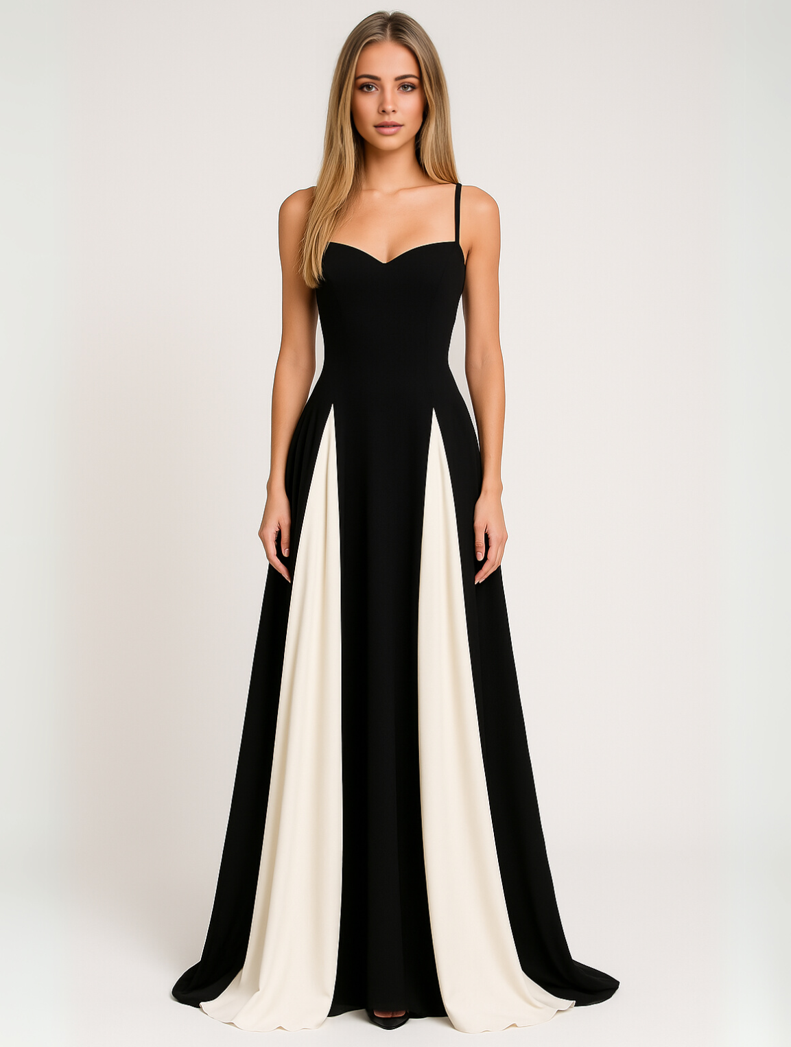 Robe longue bustier bretelles évasée bicolore soirée
