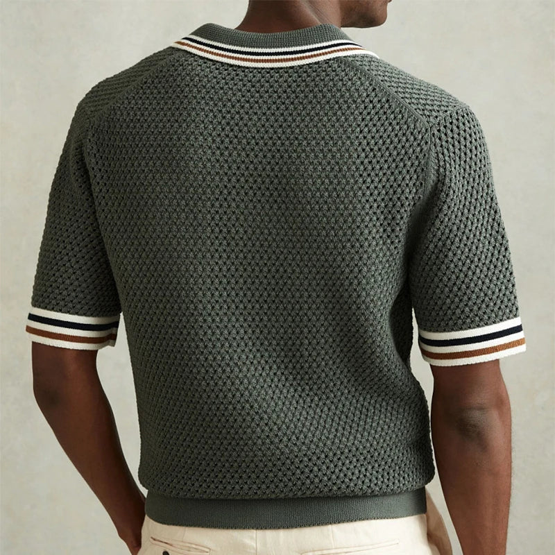 Chemise homme maille ajourée manches courtes col boutonné coupe droite