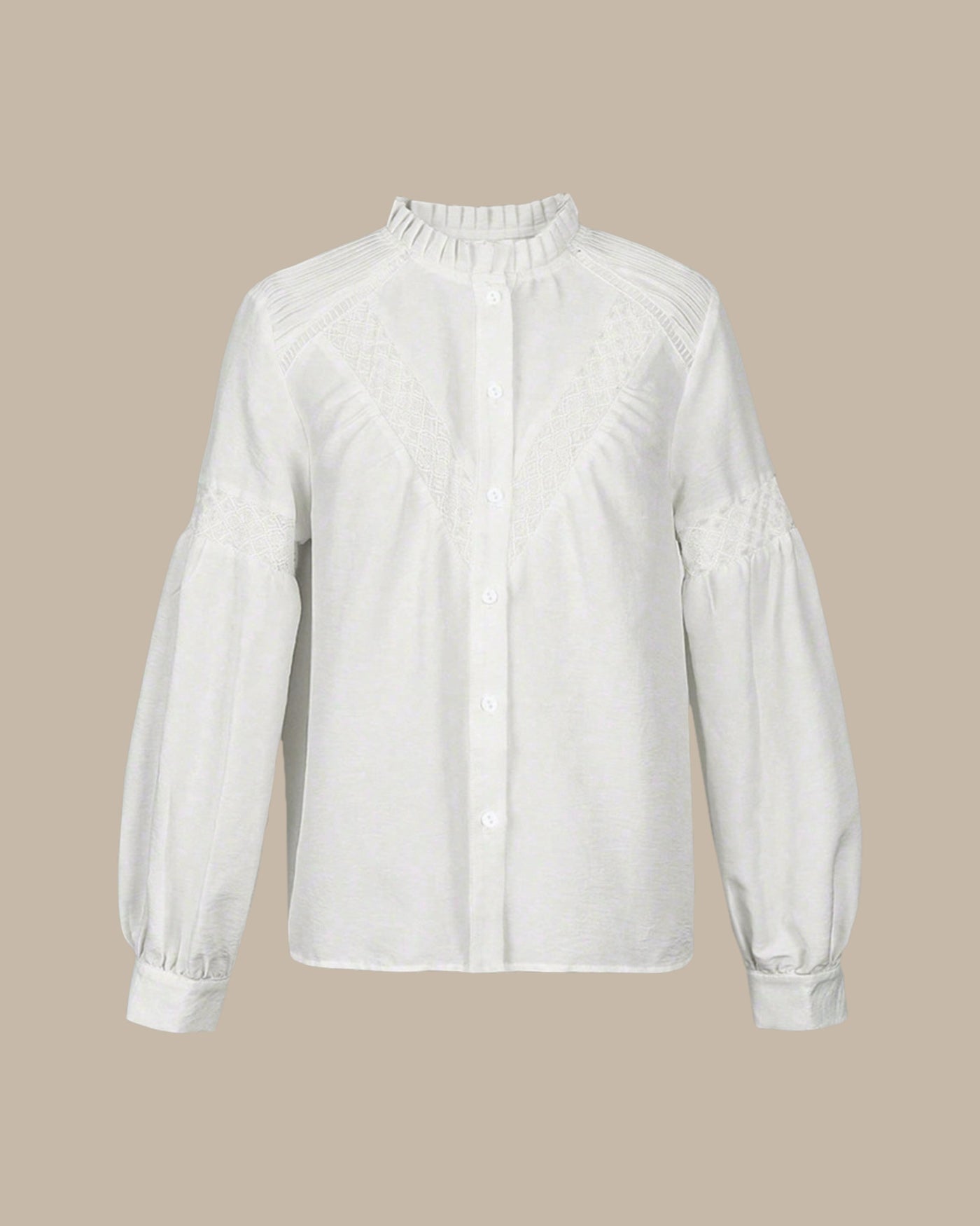 Blouse femme brodée col V manches longues dentelle style bohème boutonnée