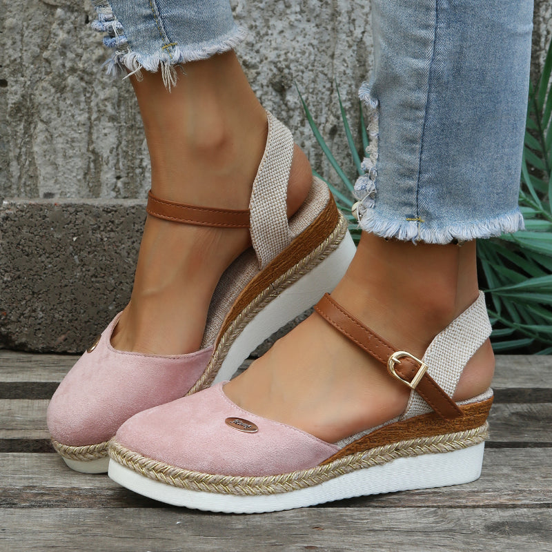 Sandales espadrilles compensées femme à bride cheville et bout fermé