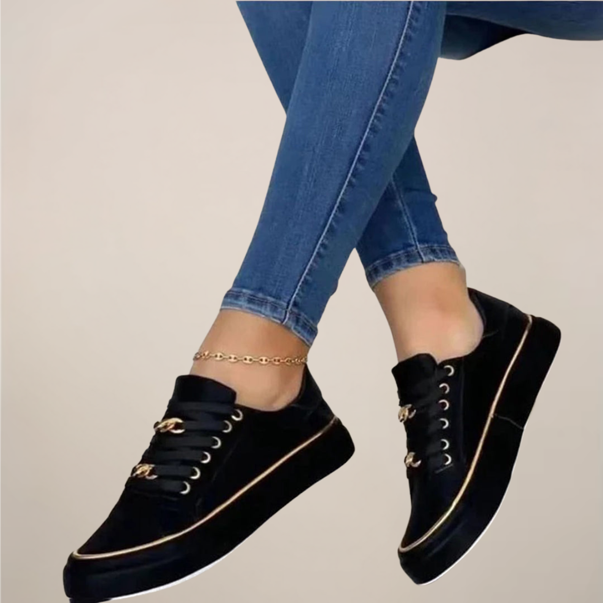 Baskets femme lacets semelle plateforme détail métallique chaussures casual