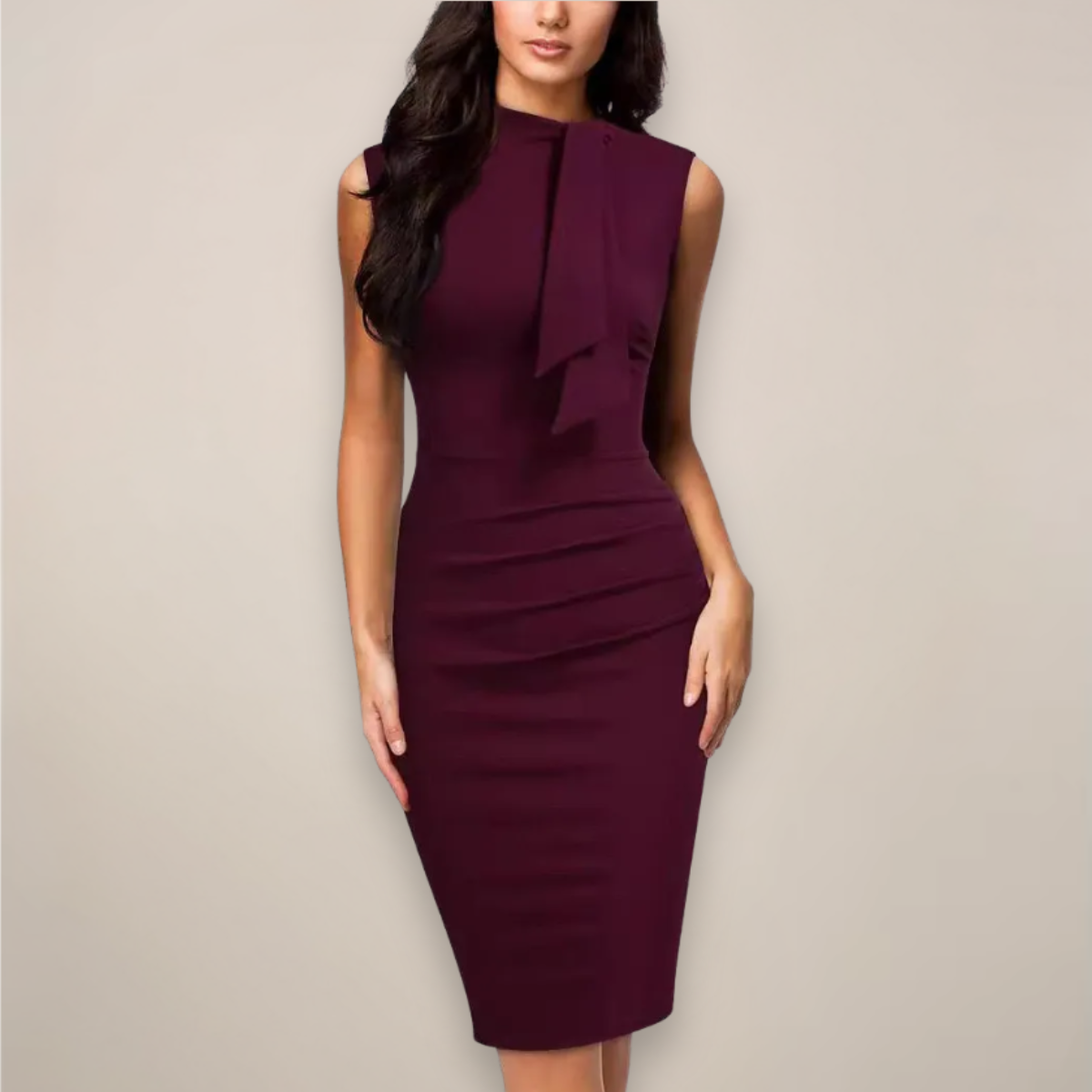 Robe fourreau midi femme sans manches taille froncée tenue invitée mariage