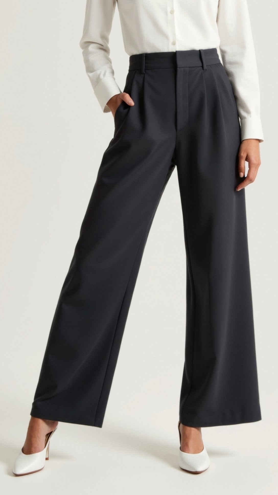 Pantalon femme taille haute large plissé coupe large élégant