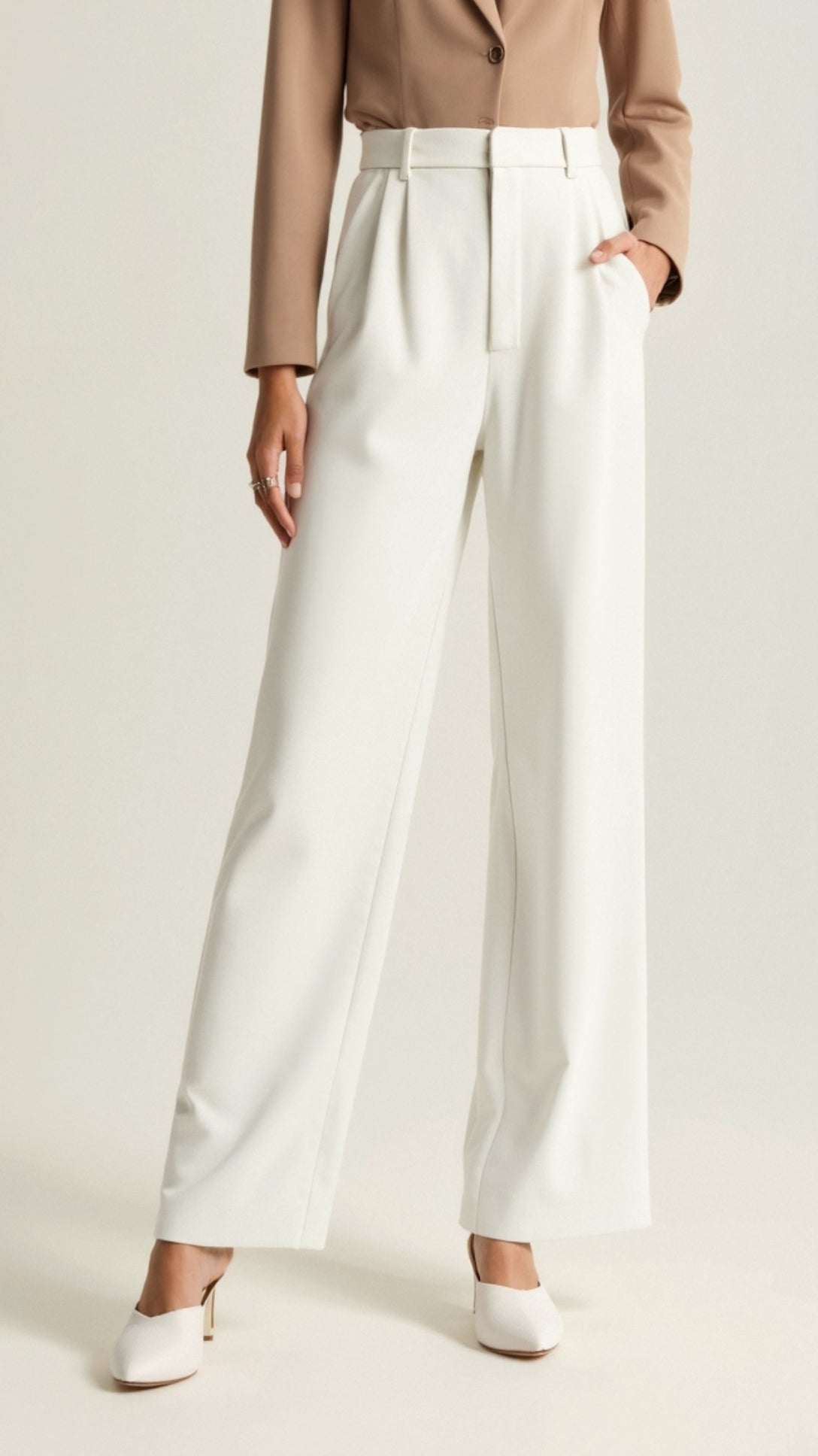 Pantalon femme taille haute large plissé coupe large élégant